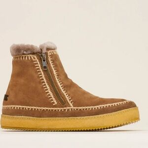 Anthropologie New No Box Laidback London Setsu Crochet Side Zip Boot Camel Suede